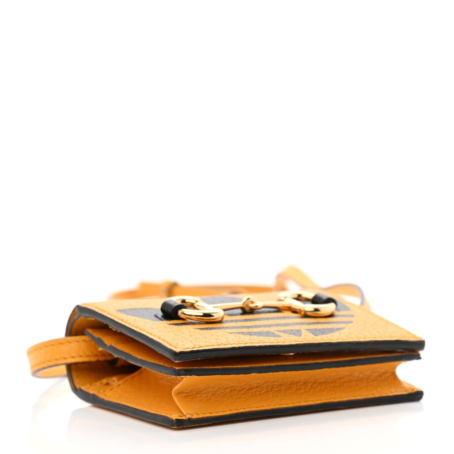 X ADIDAS Textured Dollar Calfskin Trefoil Horsebit 1955 Card Case Wallet With Strap Crop Black