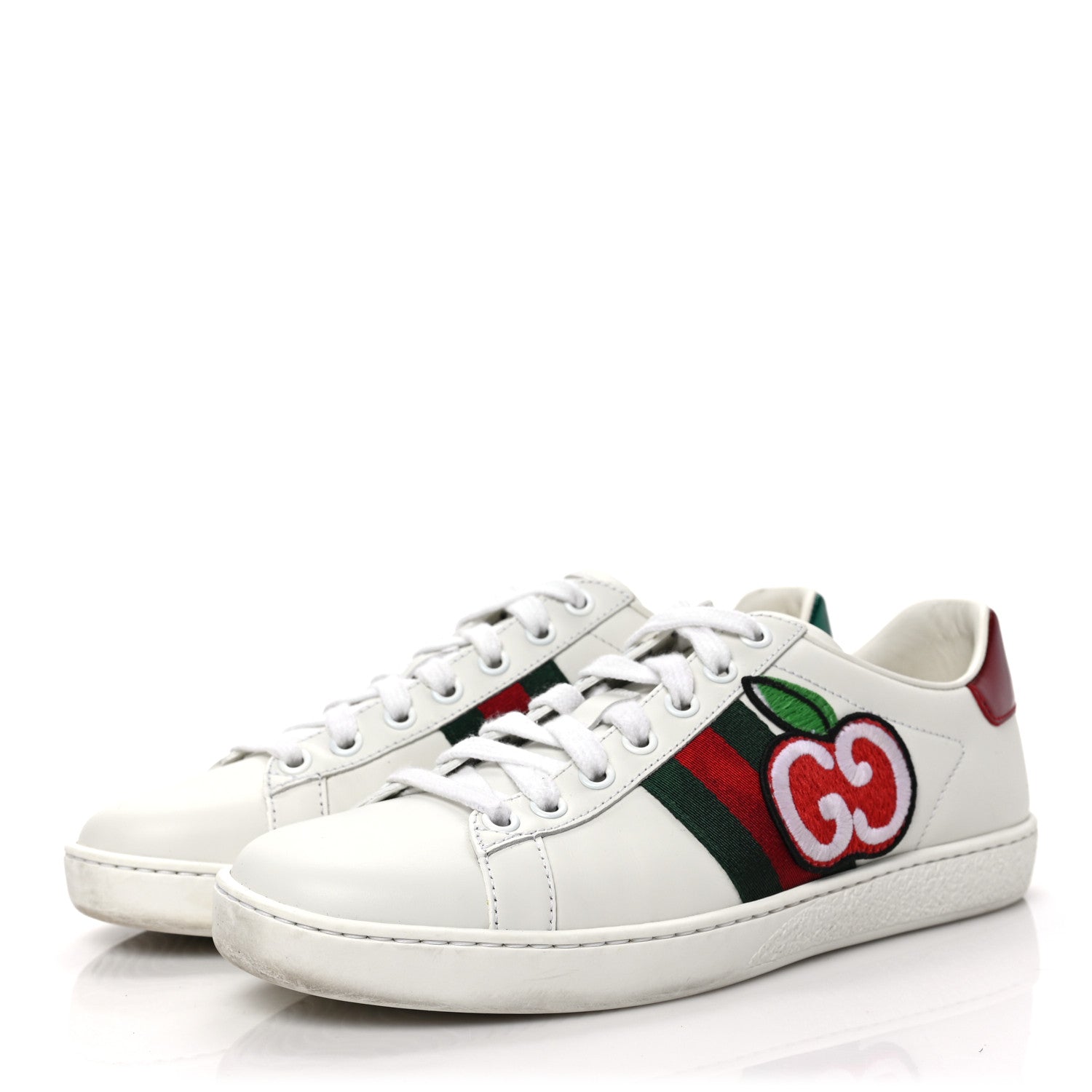 Gucci Calfskin Web GG Apple Embroidered Womens Ace Sneakers 37 White 3 of 9