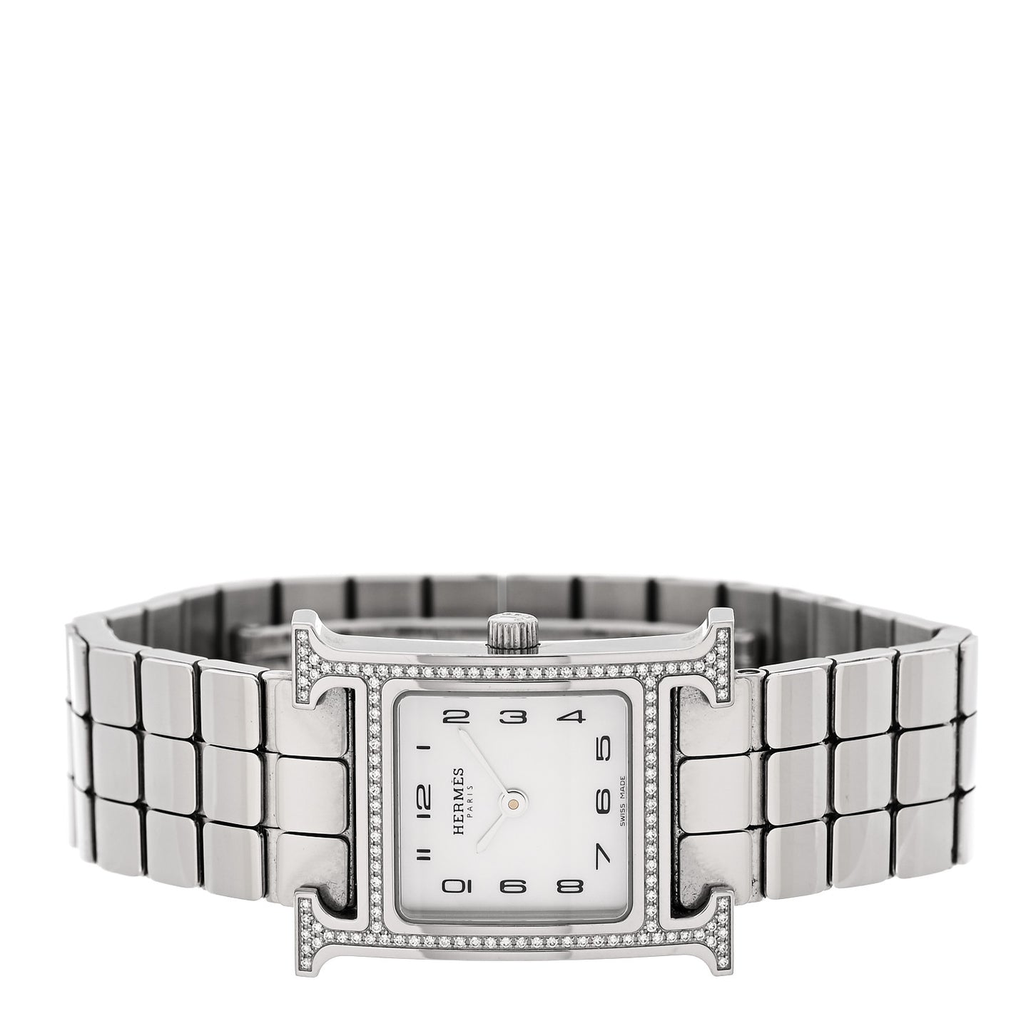 Stainless Steel Diamond Bezel Mother of Pearl 21mm Heure H Hour Quartz Watch