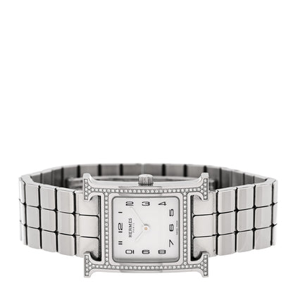 Hermes Stainless Steel Diamond Bezel Mother of Pearl 21mm Heure H Hour Quartz Watch 2 of 5