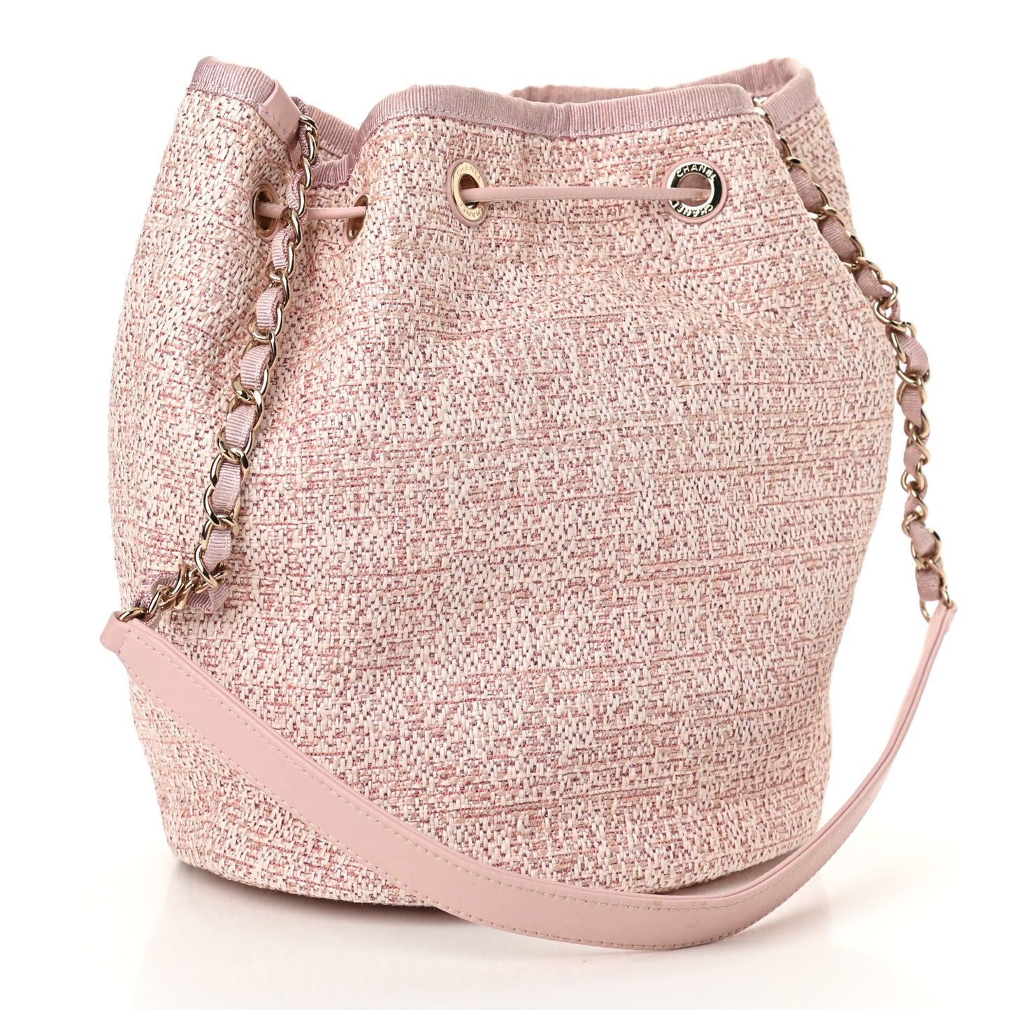 Lurex Boucle Deauville Drawstring Bag Pink