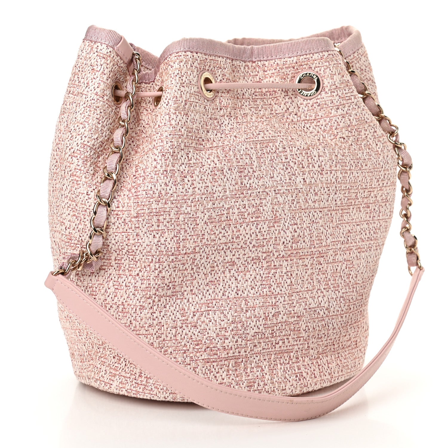 Chanel Lurex Boucle Deauville Drawstring Bag Pink 3 of 10