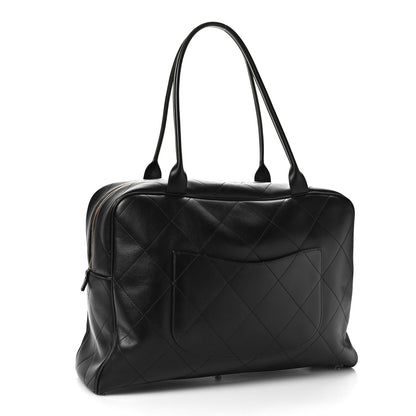 Chanel Calfskin Stitched Maxi Logo Bowling Bag Black 3 of 9