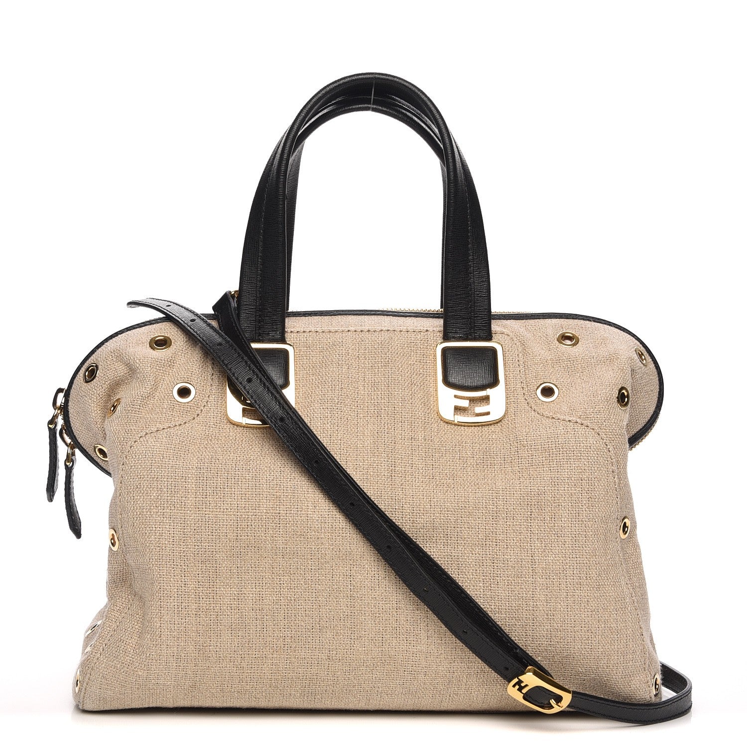 Fendi Linen Grommet Small Chameleon Tote Natural 1 of 8
