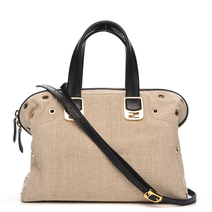 Fendi Linen Grommet Small Chameleon Tote Natural 1 of 8