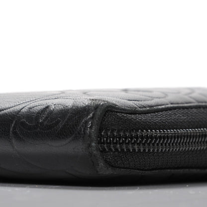 Chanel Lambskin Camellia Embossed Zip Around Organizer Wallet Black 6 of 10