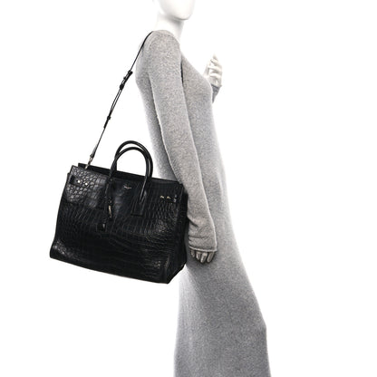 Saint Laurent Calfskin Crocodile Embossed Large Souple Sac De Jour Black 2 of 10