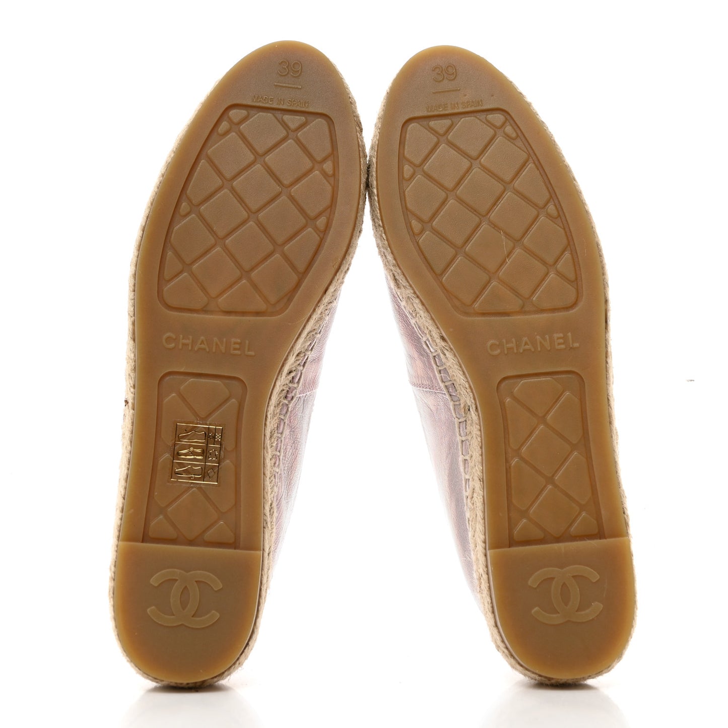 Laminated Lambskin Grosgrain Embroidered CC Espadrilles 39 Pink Silver Black