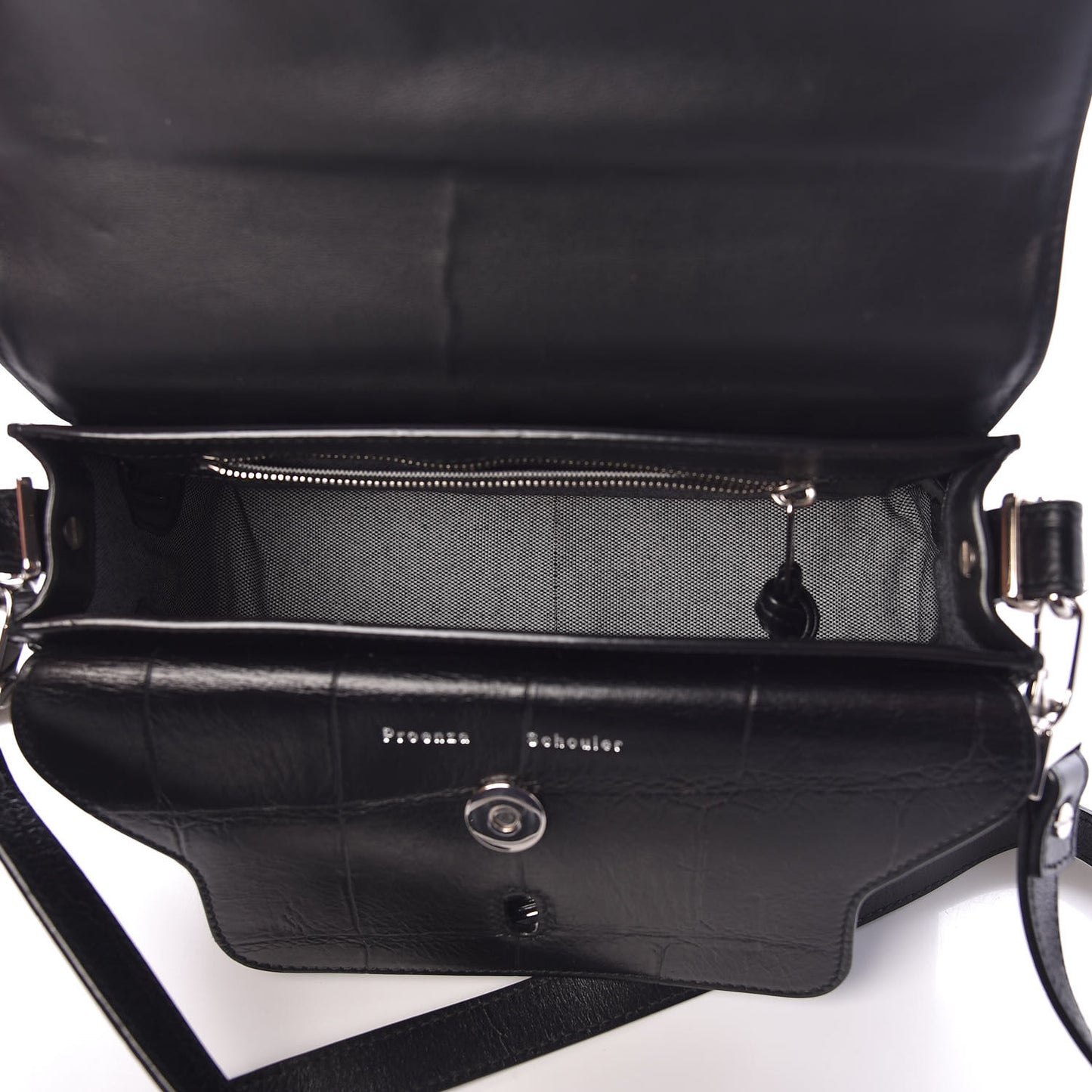 Calfskin Crocodile Embossed Mini PS11 Classic Shoulder Bag Black