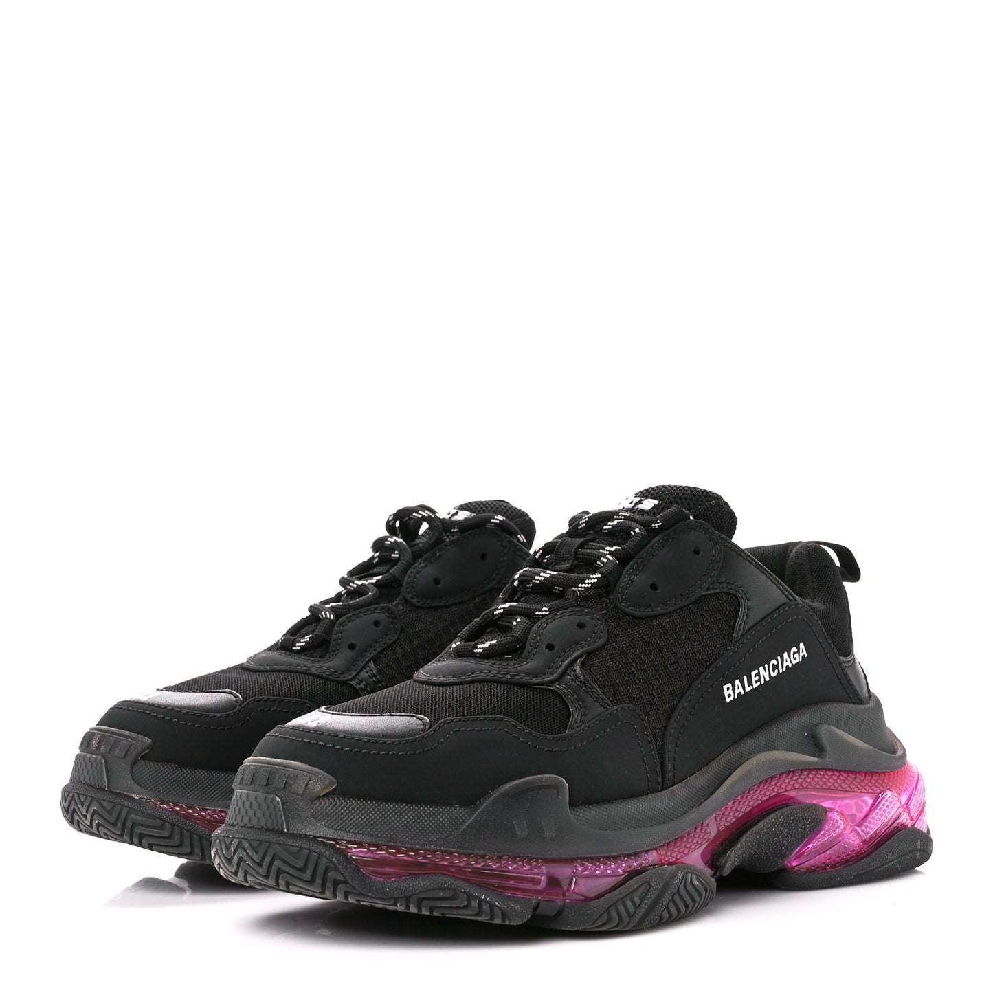 Fabric Mesh Clear Sole Mens Triple S Sneakers 42 Black Pink Neon