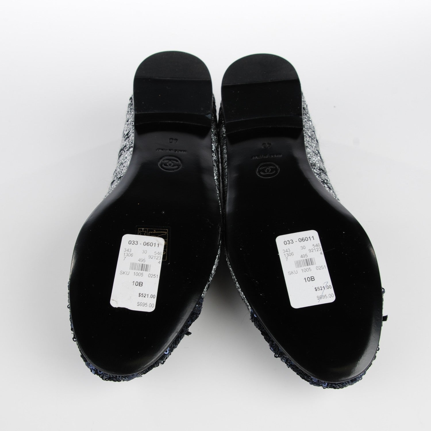 Chanel Tweed Sequin Cap Toe Ballerina Flats 40 Black Blue 6 of 9