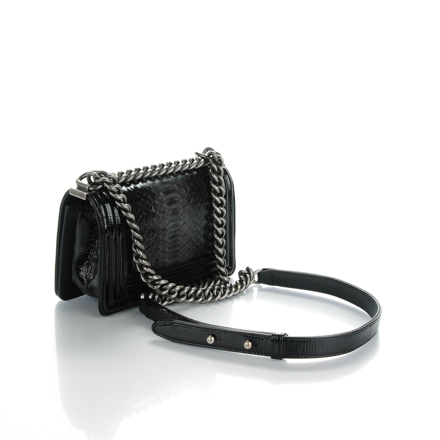 Chanel Python Patent Small Boy Flap Black 3 of 7