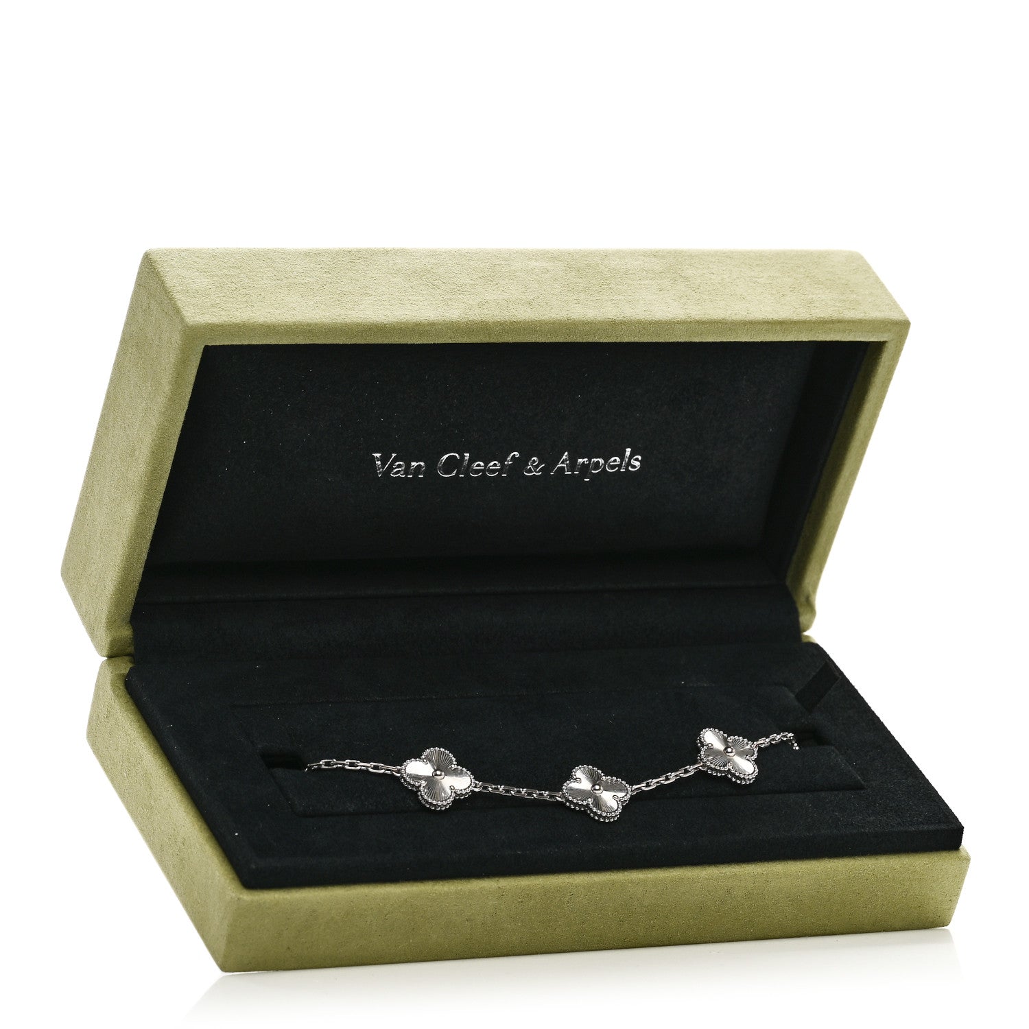 Van Cleef & Arpels 18K White Gold 5 Motifs Guilloche Vintage Alhambra Bracelet 5 of 5