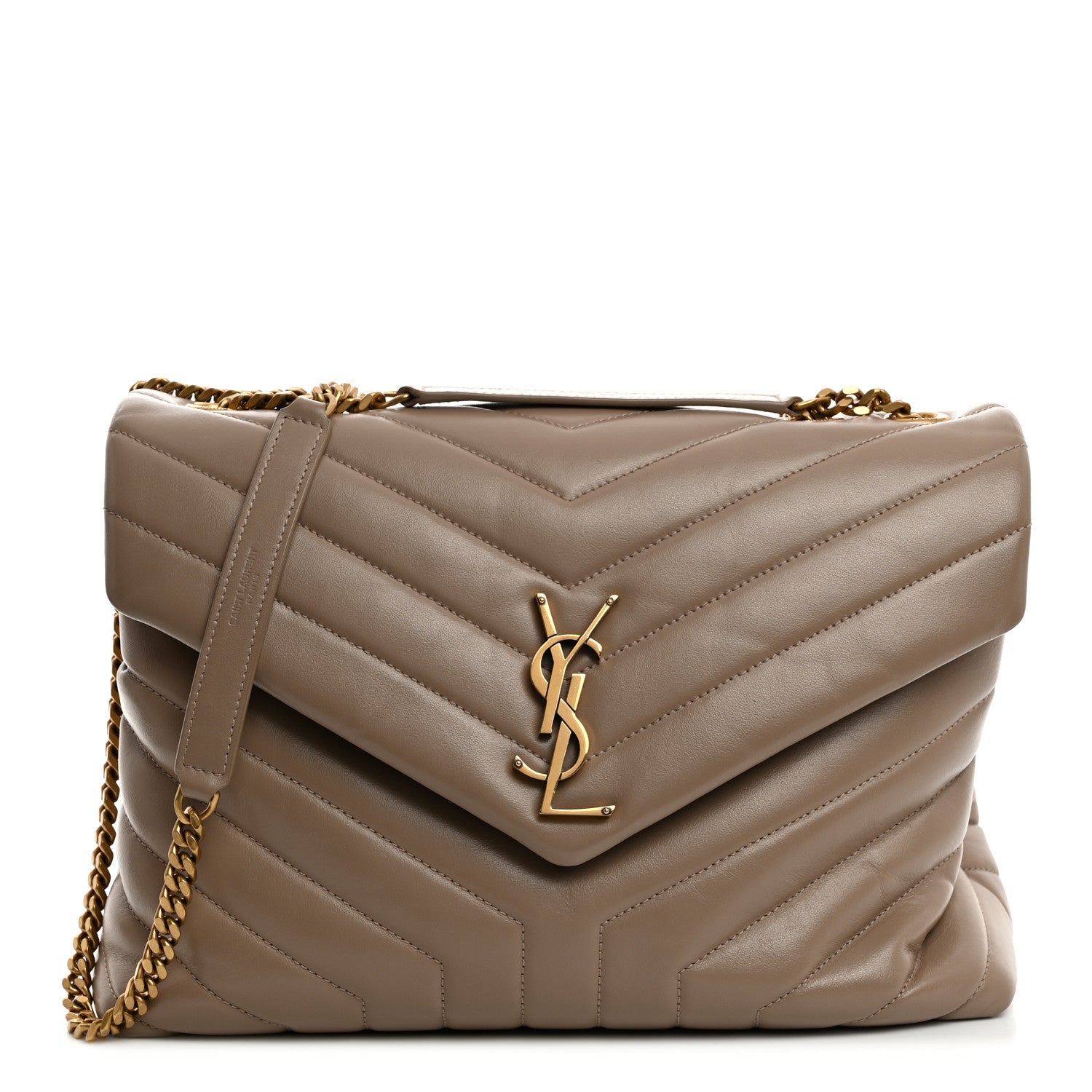 Saint Laurent Calfskin Y Quilted Monogram Medium Loulou Chain Satchel Dark Beige 1 of 10
