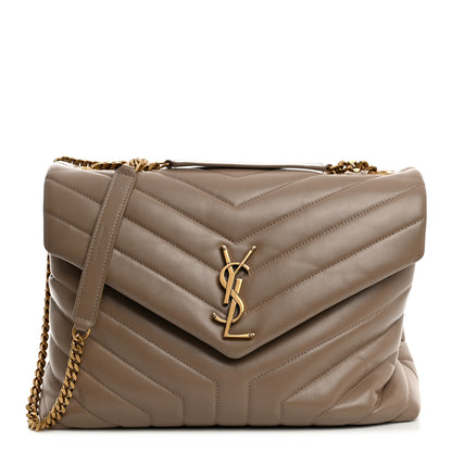 Saint Laurent Calfskin Y Quilted Monogram Medium Loulou Chain Satchel Dark Beige 1 of 10