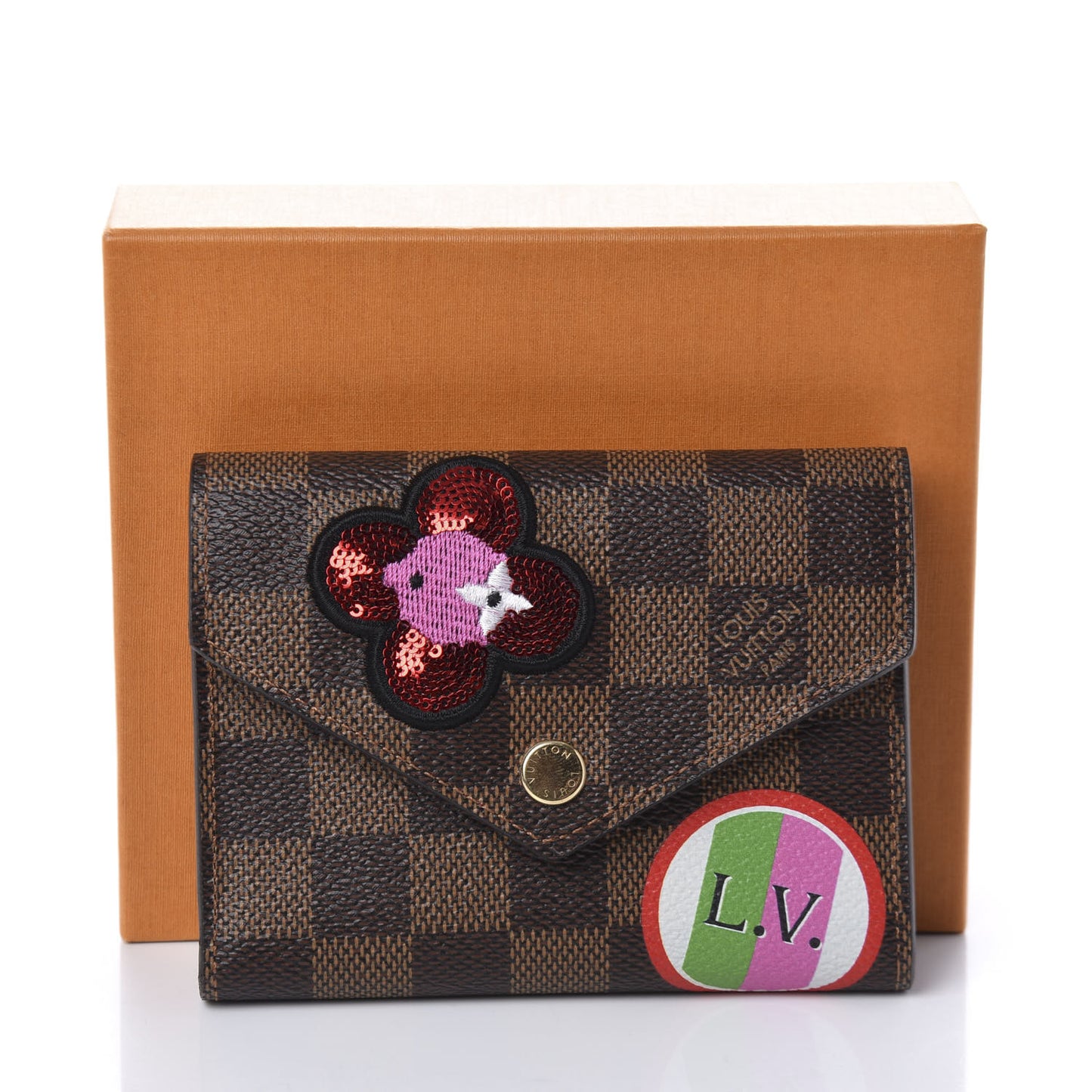 Damier Ebene Stories Victorine Wallet Red