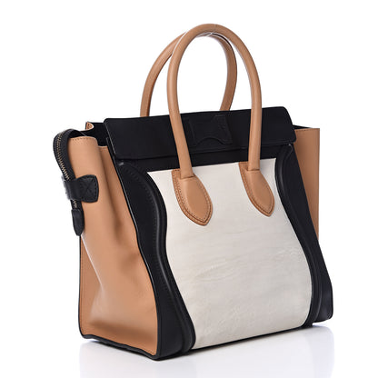 Celine Calfskin Mini Tri-Color Luggage Black Brown White 2 of 24