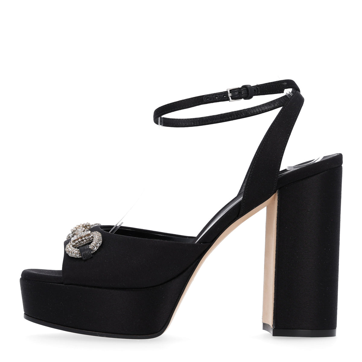 Gucci Raso Seta Granada Kid Crystal Horsebit Platform Sandals 38.5 Black 1 of 11