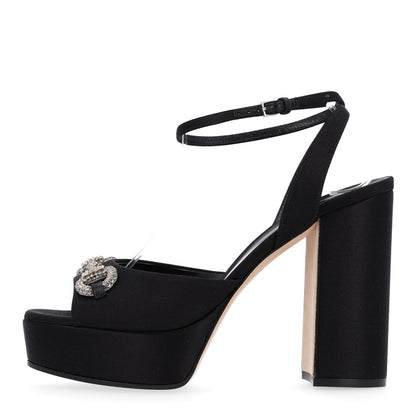 Gucci Raso Seta Granada Kid Crystal Horsebit Platform Sandals 38.5 Black 1 of 11