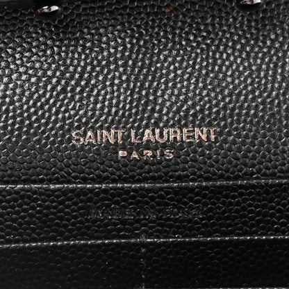 Saint Laurent Grain De Poudre Matelasse Chevron Monogram Monochrome Envelope Chain Wallet Black 7 of 14