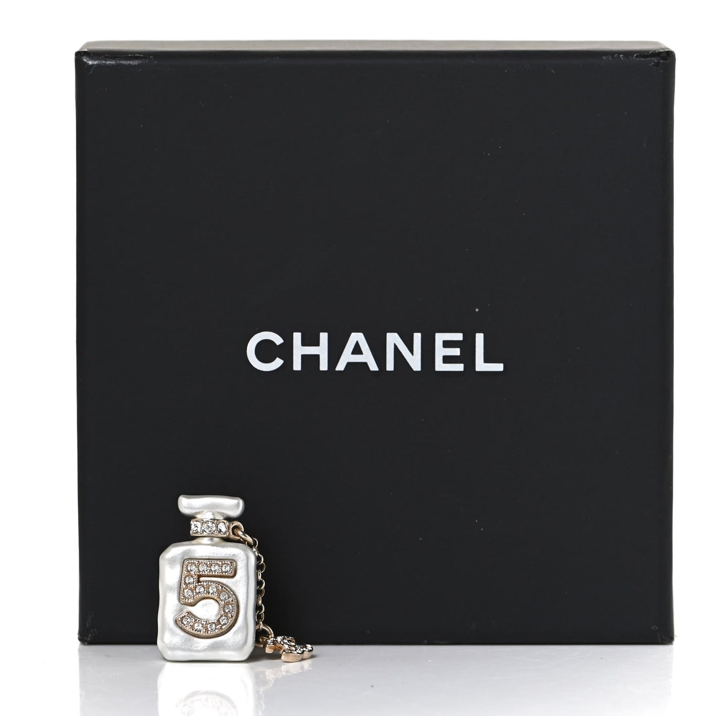 Pearl Resin Crystal CC No 5 Perfume Bottle Brooch Gold Pearly