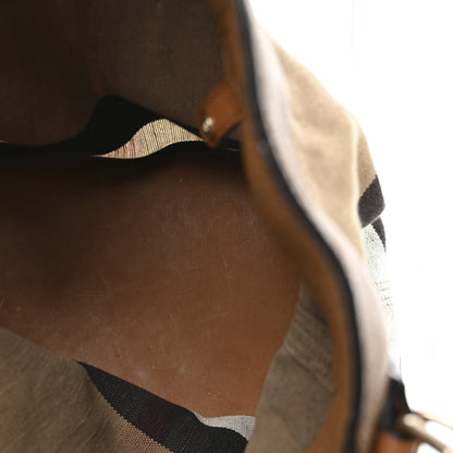 Burberry Grainy Calfskin Canvas Mega Check Medium Ashby Tassel Hobo Saddle Brown 6 of 14