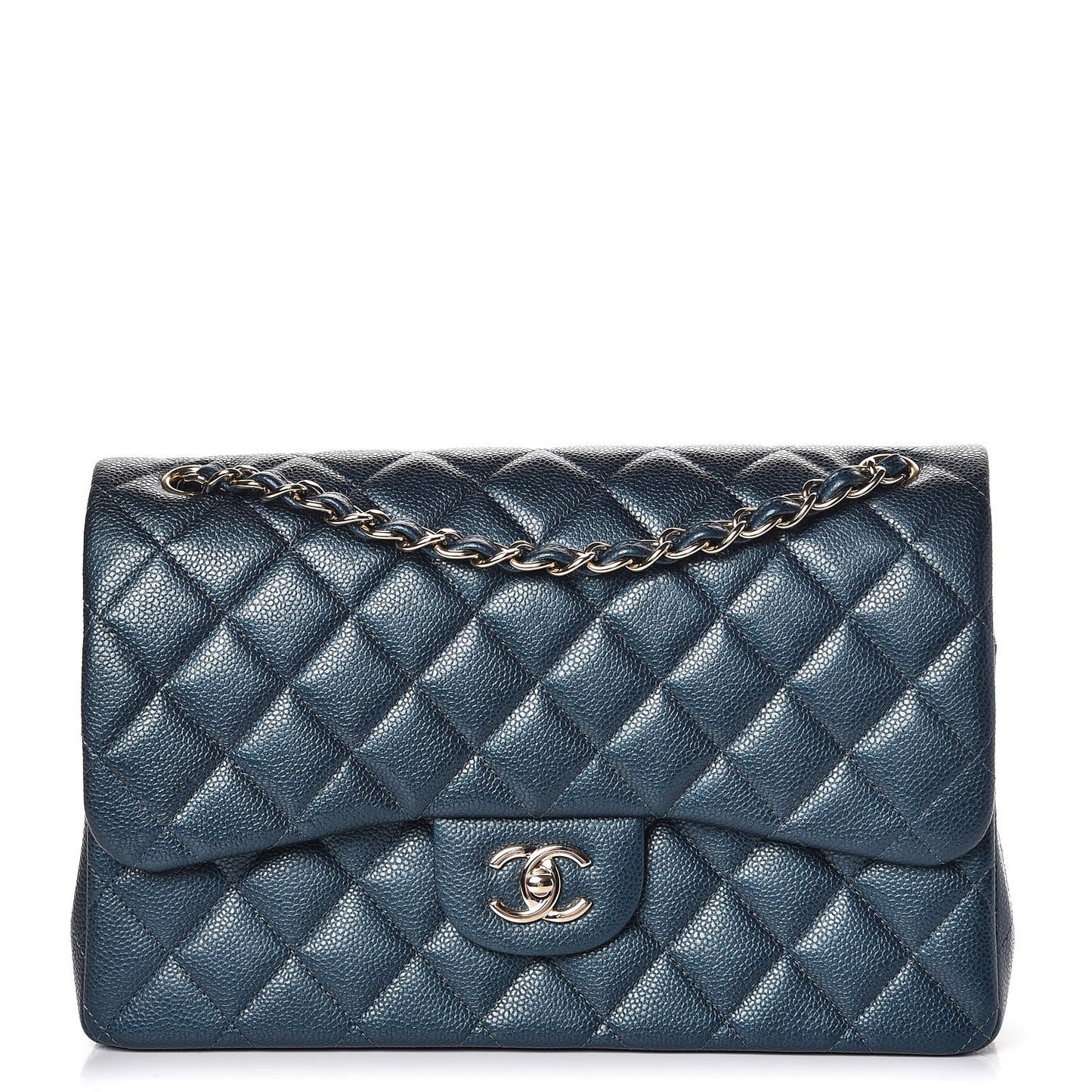 Metallic Caviar Quilted Jumbo Double Flap Dark Blue