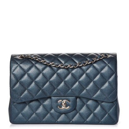 Chanel Metallic Caviar Quilted Jumbo Double Flap Dark Blue 1 of 9