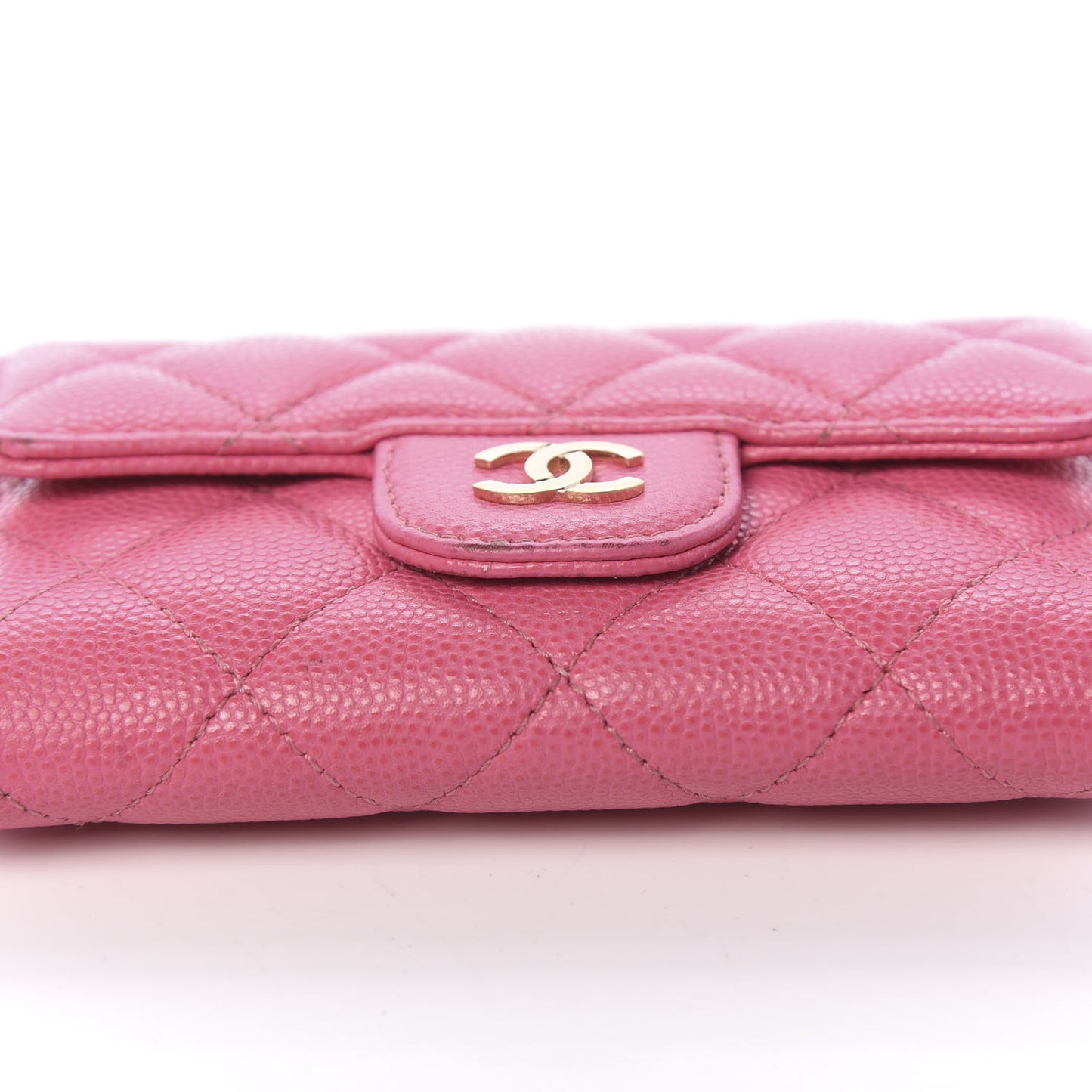 Caviar Quilted Card Flap Holder Pink