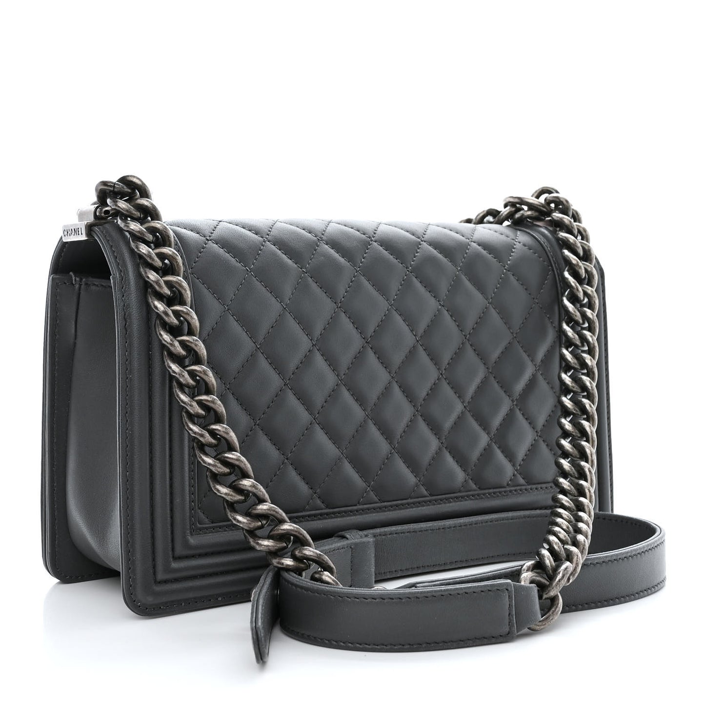 Lambskin Quilted Medium Boy Flap Dark Grey