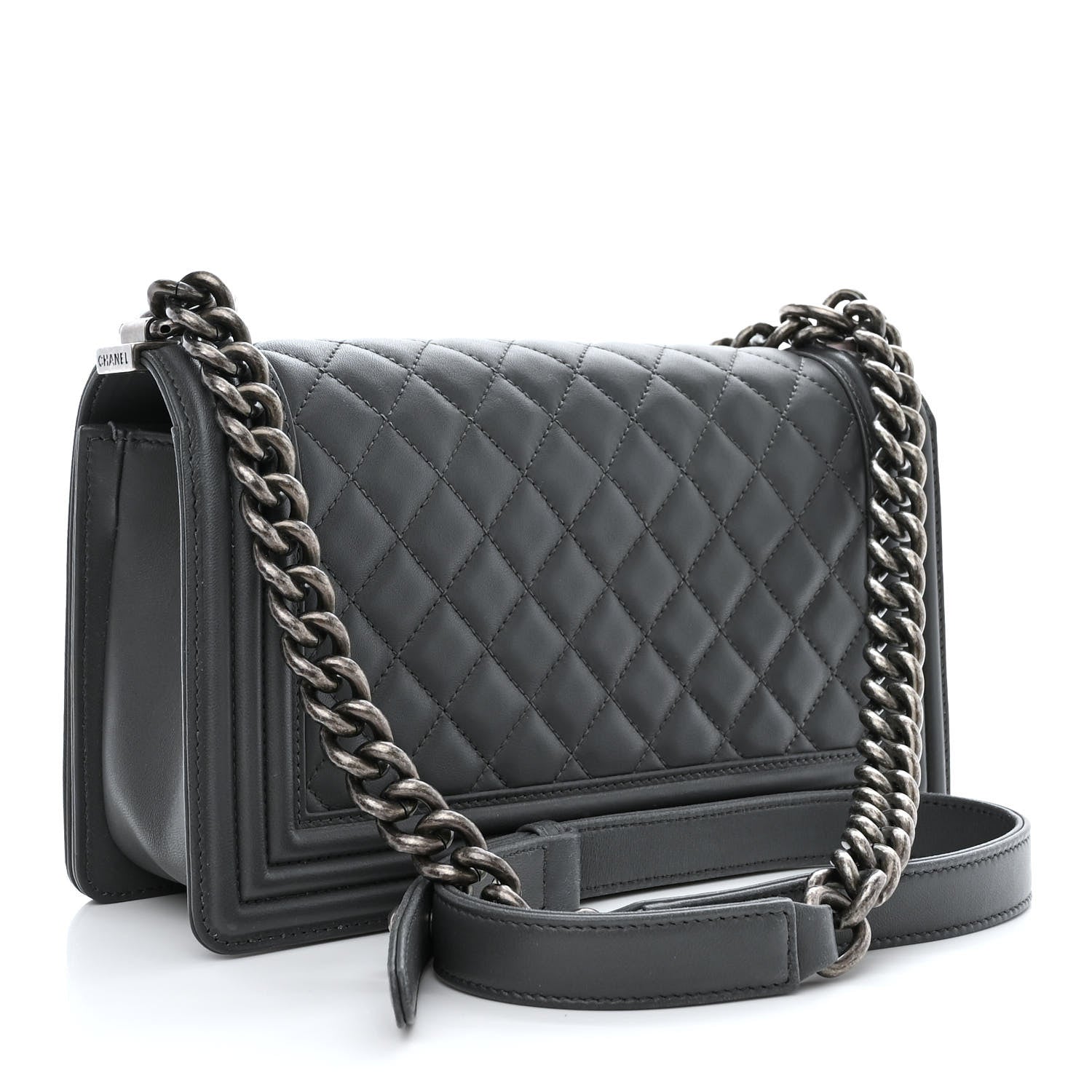 Chanel Lambskin Quilted Medium Boy Flap Dark Grey 3 of 10