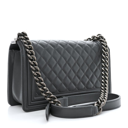 Chanel Lambskin Quilted Medium Boy Flap Dark Grey 3 of 10