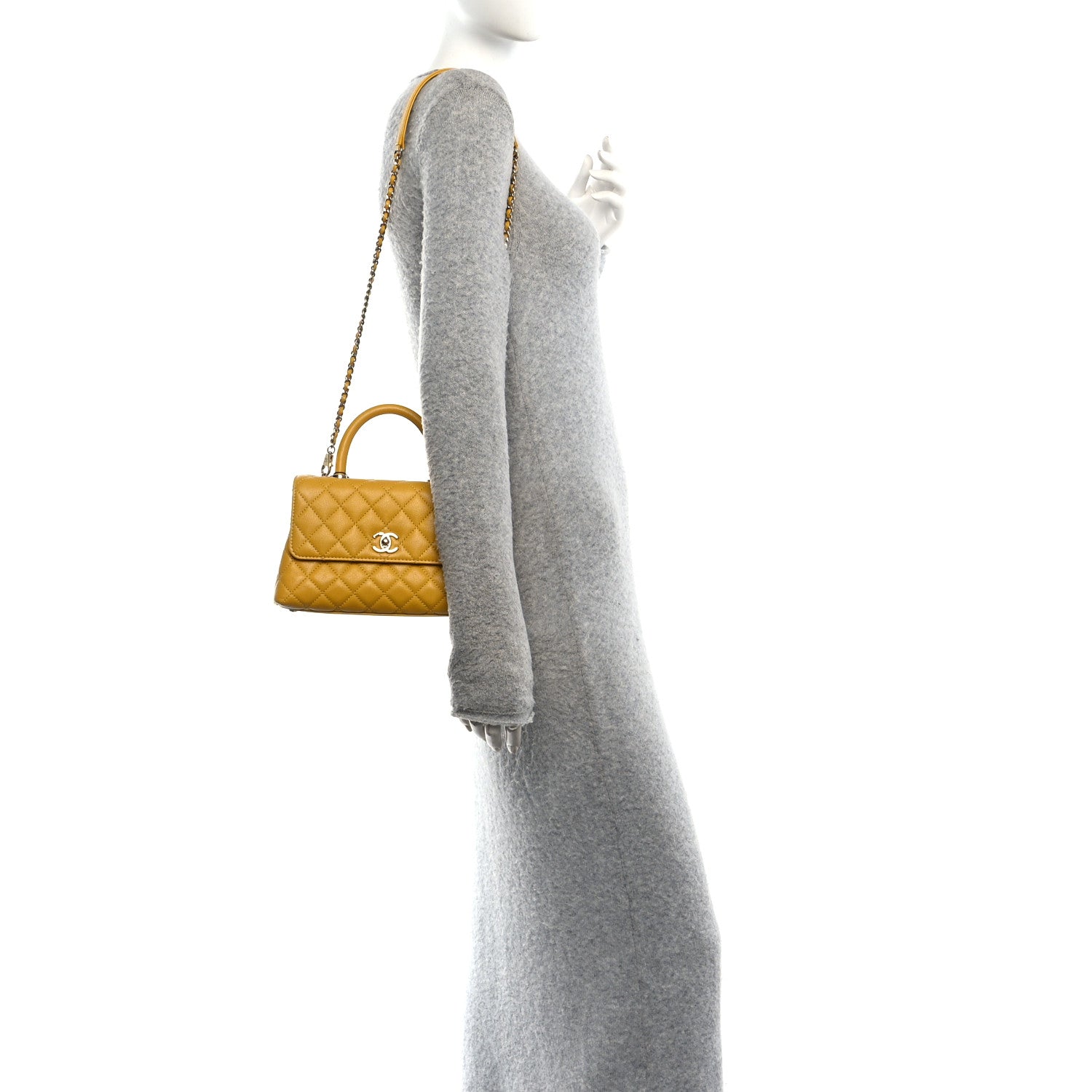 Chanel Caviar Quilted Mini Coco Handle Flap Yellow 2 of 12
