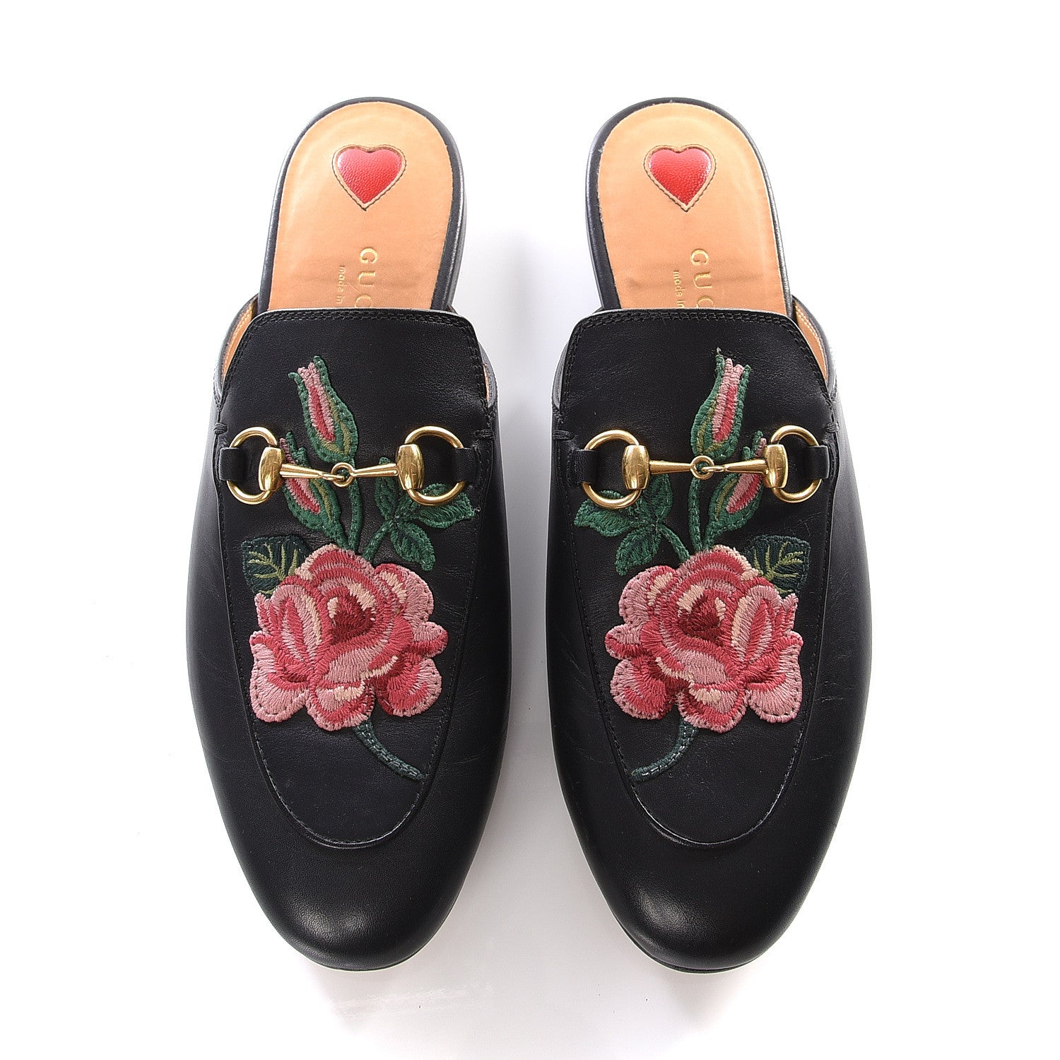 Gucci Calfskin Flower Embroidered Princetown Slippers 36.5 Black 4 of 10
