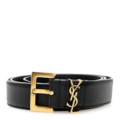 Saint Laurent Smooth Calfskin Monogram Square Buckle Belt 90 36 Black 1 of 4