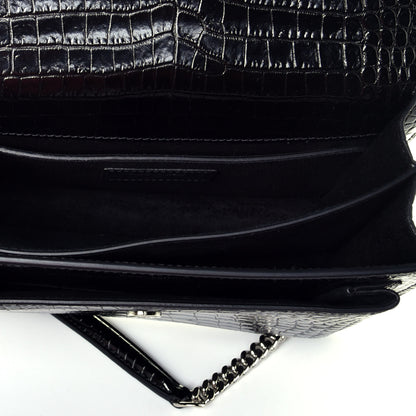 Saint Laurent Calfskin Crocodile Embossed Medium Monogram Sunset Black 5 of 8