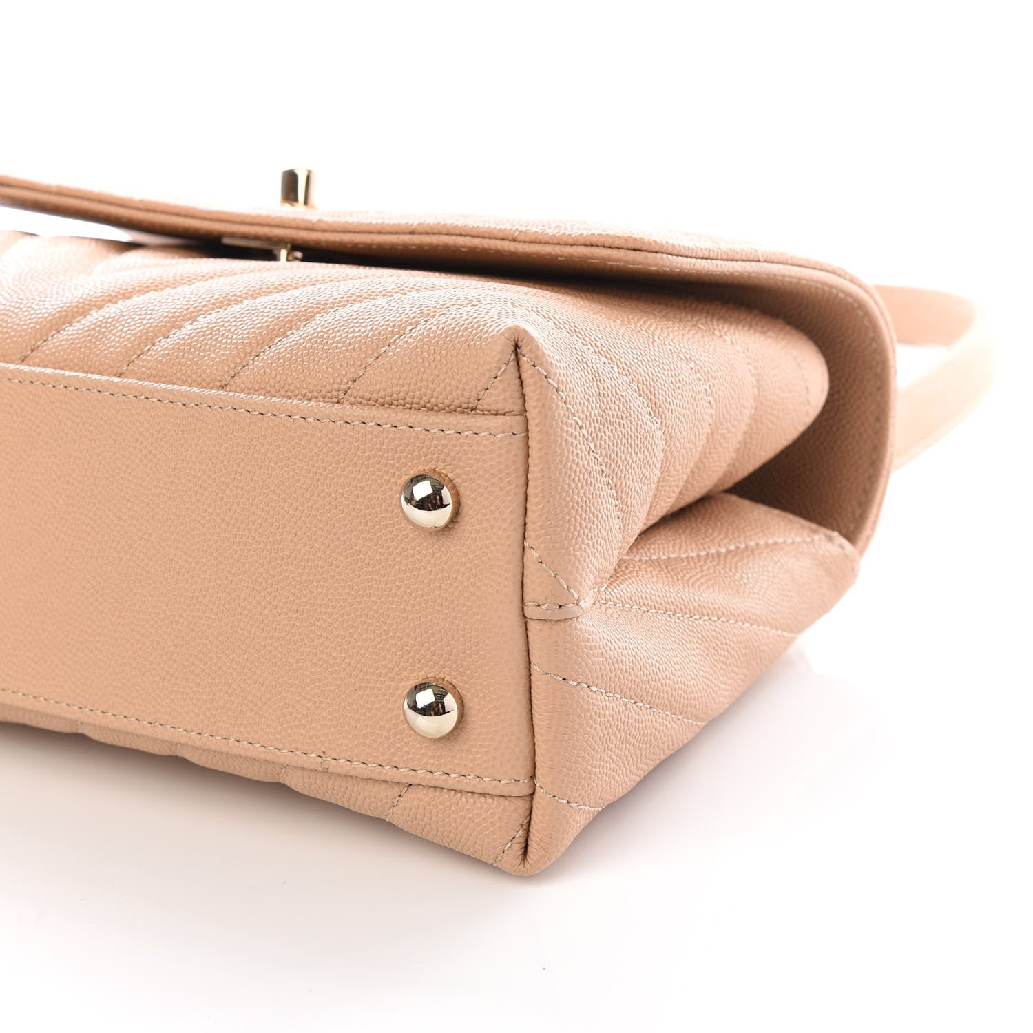Chanel Caviar Chevron Quilted Mini Coco Handle Flap Beige 6 of 10