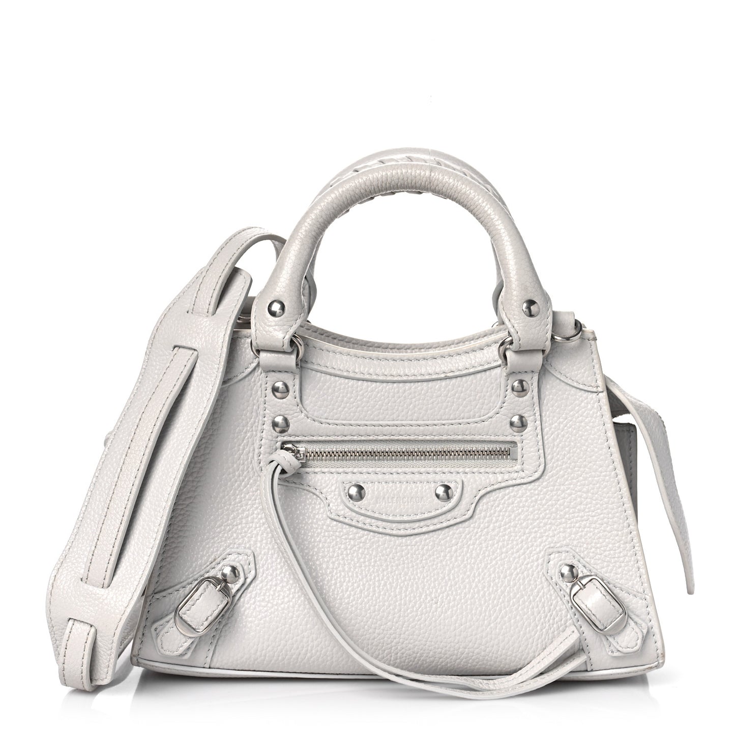 Grained Calfskin Neo Classic Silver Hardware Mini City Chalky White