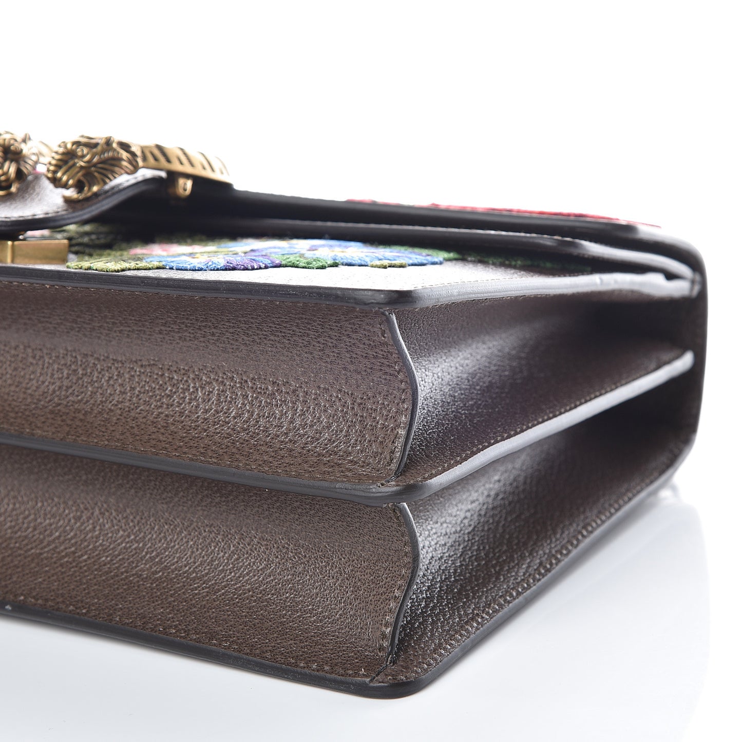Calfskin Web Floral Embroidered Medium Dionysus Shoulder Bag New Acero
