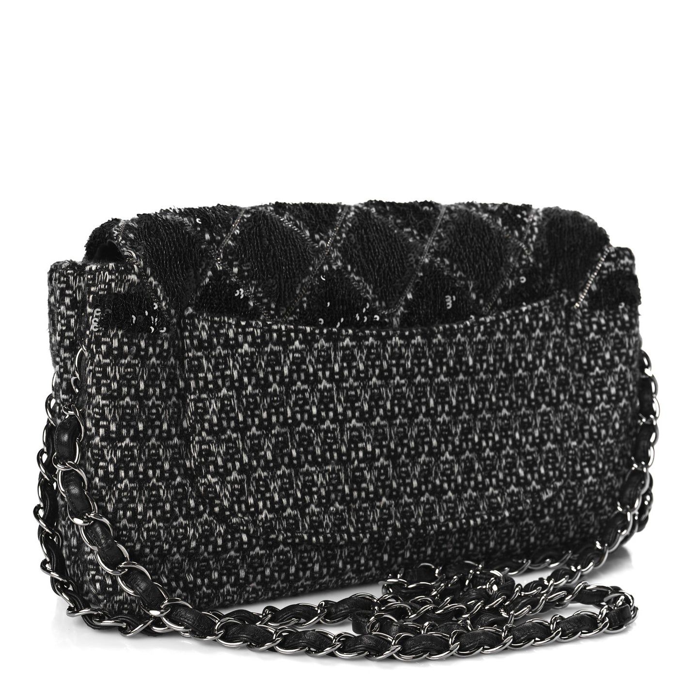 Sequin Tweed Icons Large Accordion 3 Flap Black