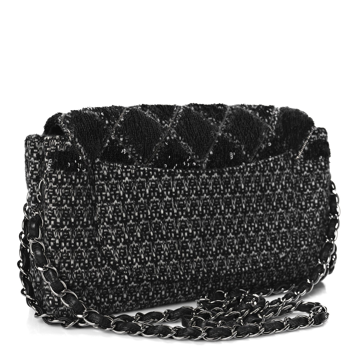 Chanel Sequin Tweed Icons Large Accordion 3 Flap Black 3 of 14