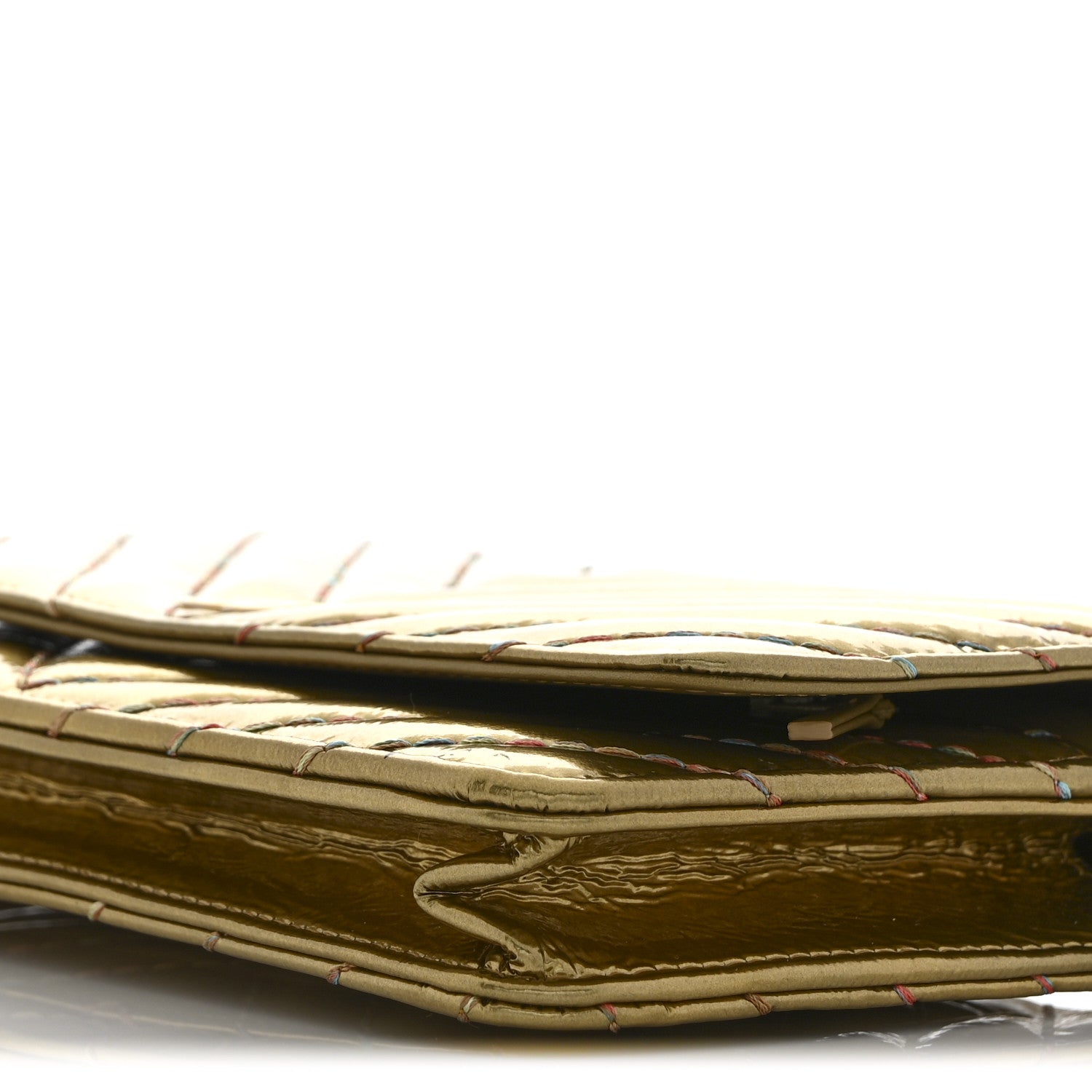 Chanel Metallic Aged Calfskin Chevron Quilted Multicolor Stitch Wallet On Chain WOC Gold 10 of 10