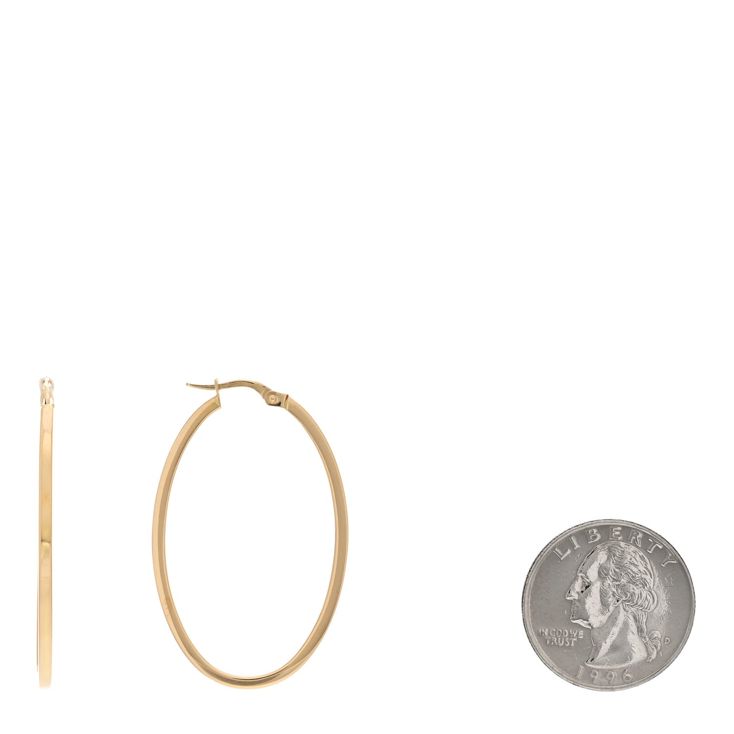 18K Yellow Gold Large Squared Edged Oval Hoop Earrings