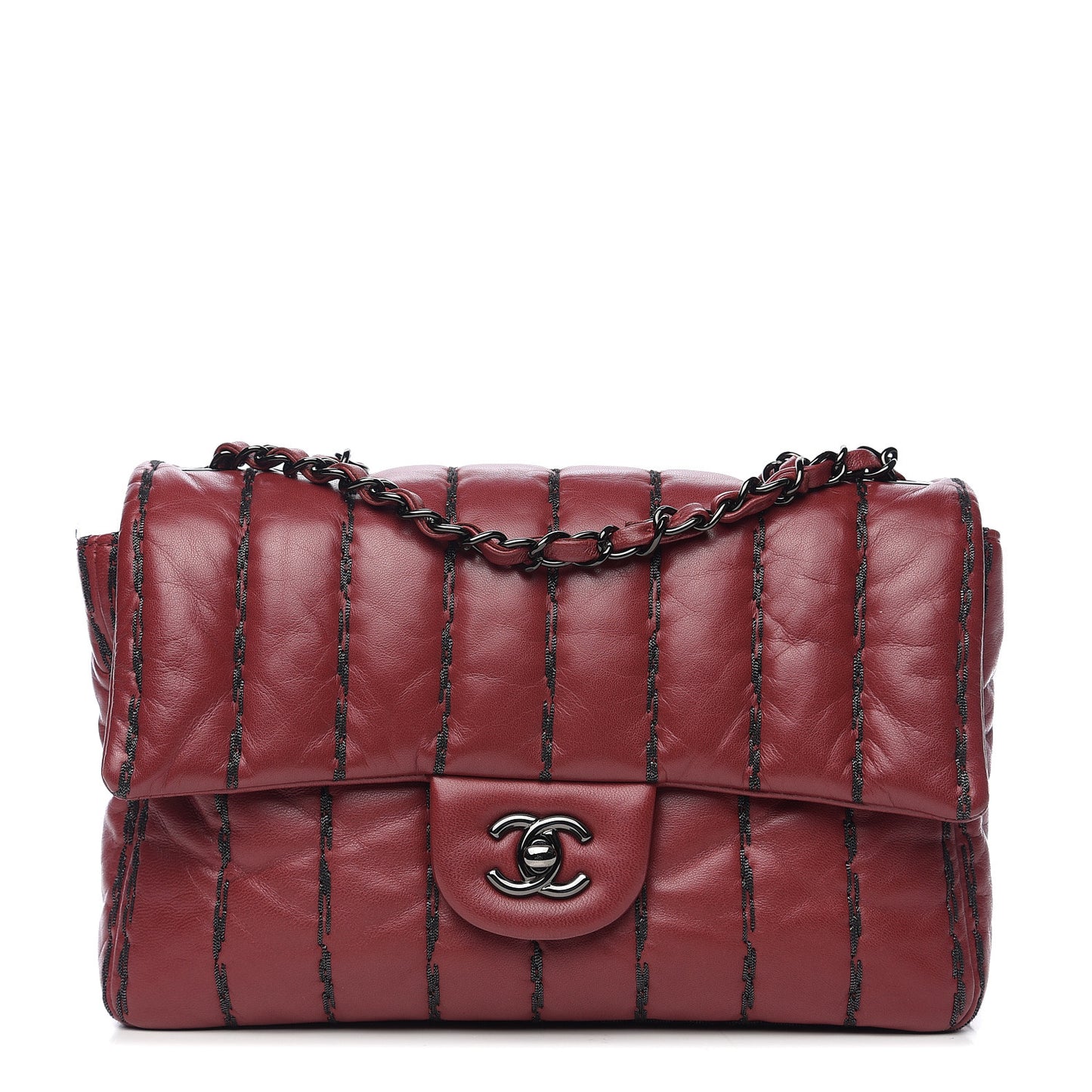 Lambskin Vertical Stitch Mini Rectangular Flap Rouge Fonce