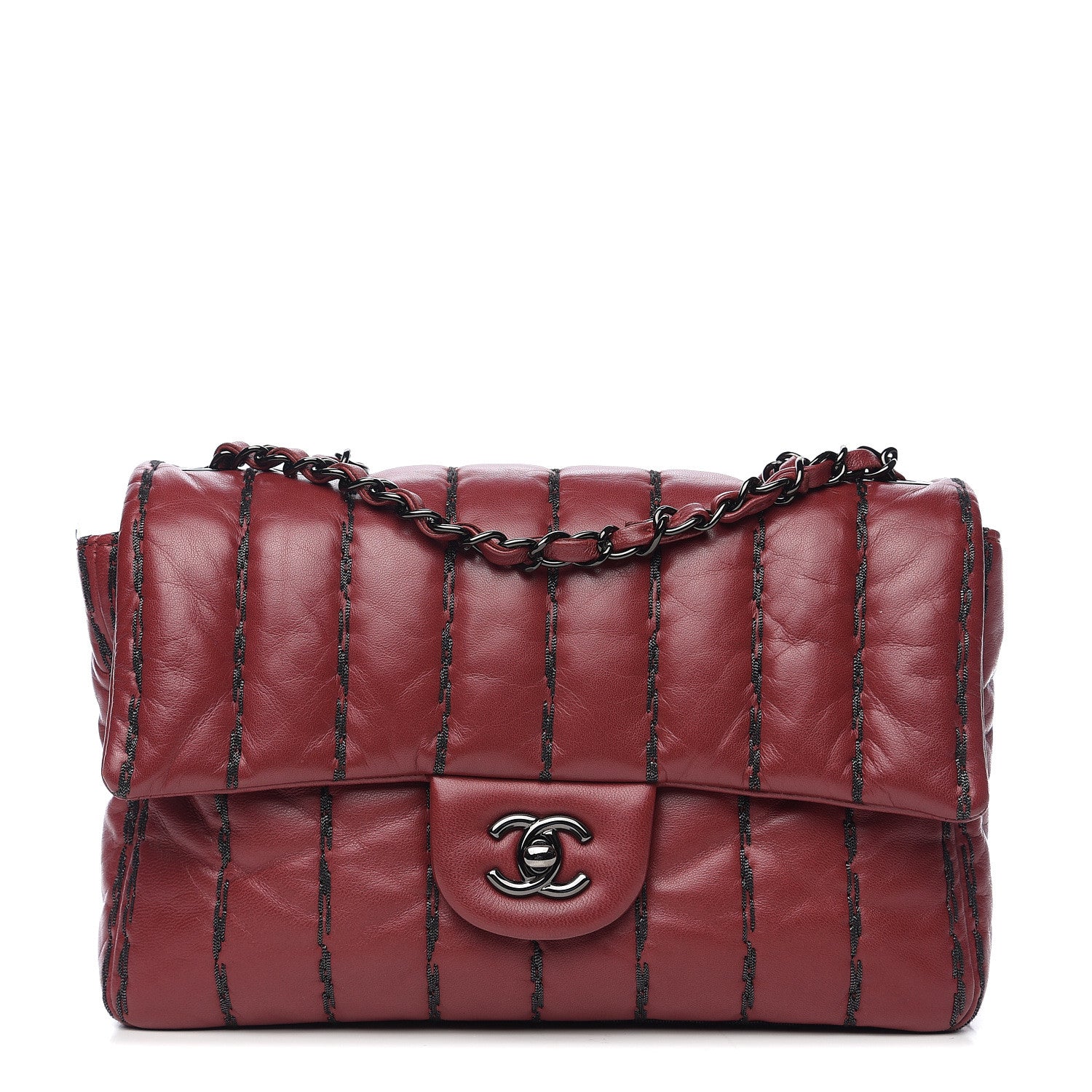 Chanel Lambskin Vertical Stitch Mini Rectangular Flap Rouge Fonce 1 of 11
