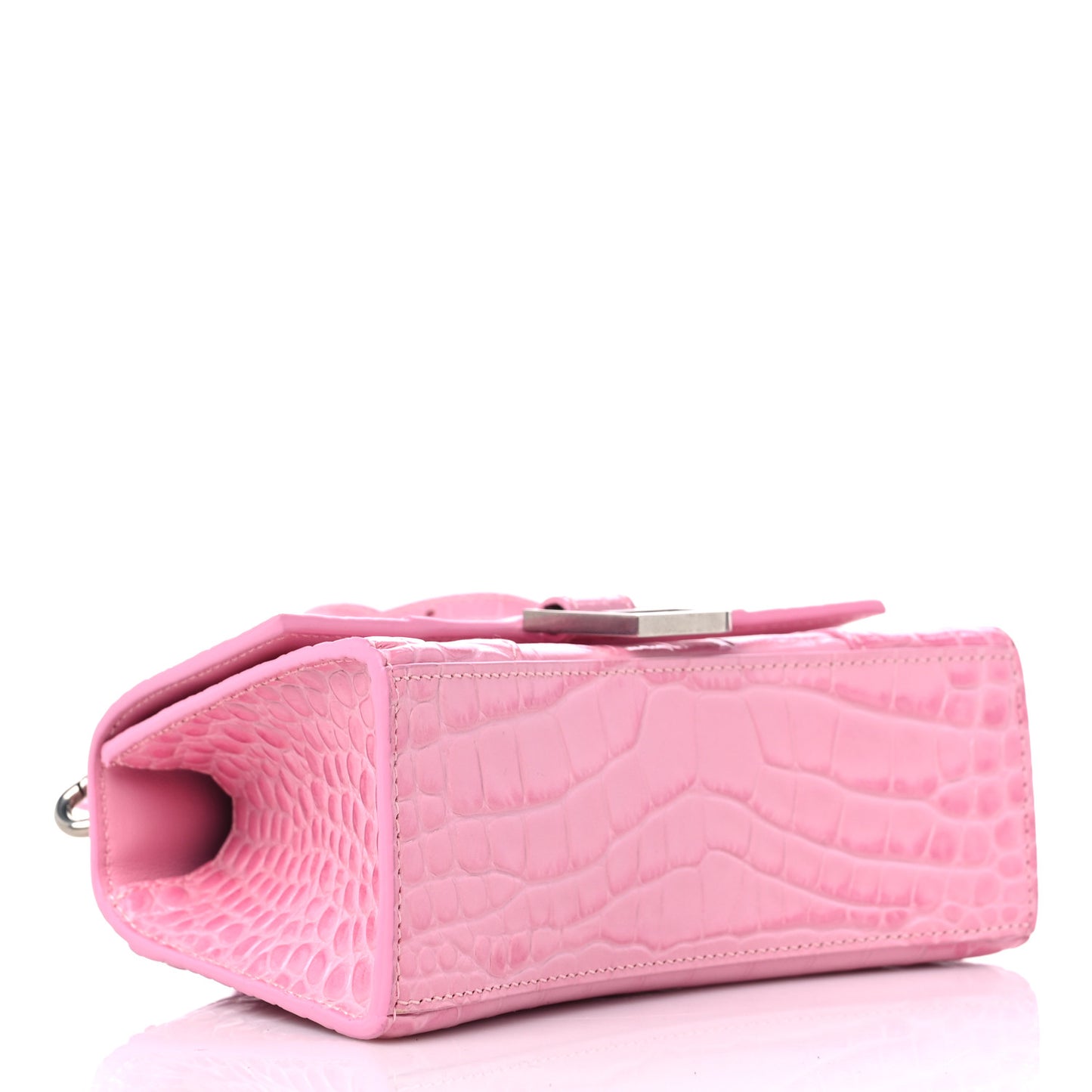 Shiny Calfskin Crocodile Embossed Hourglass Top Handle Bag XS Pink