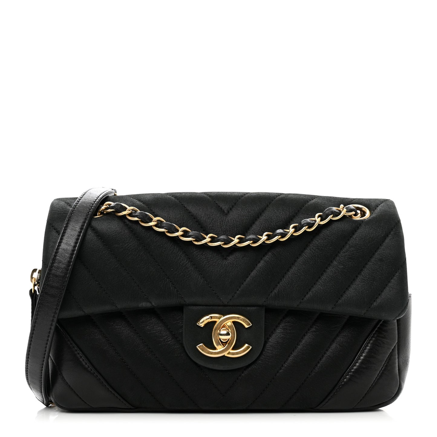 Suede Lambskin Chevron Quilted Flap Black