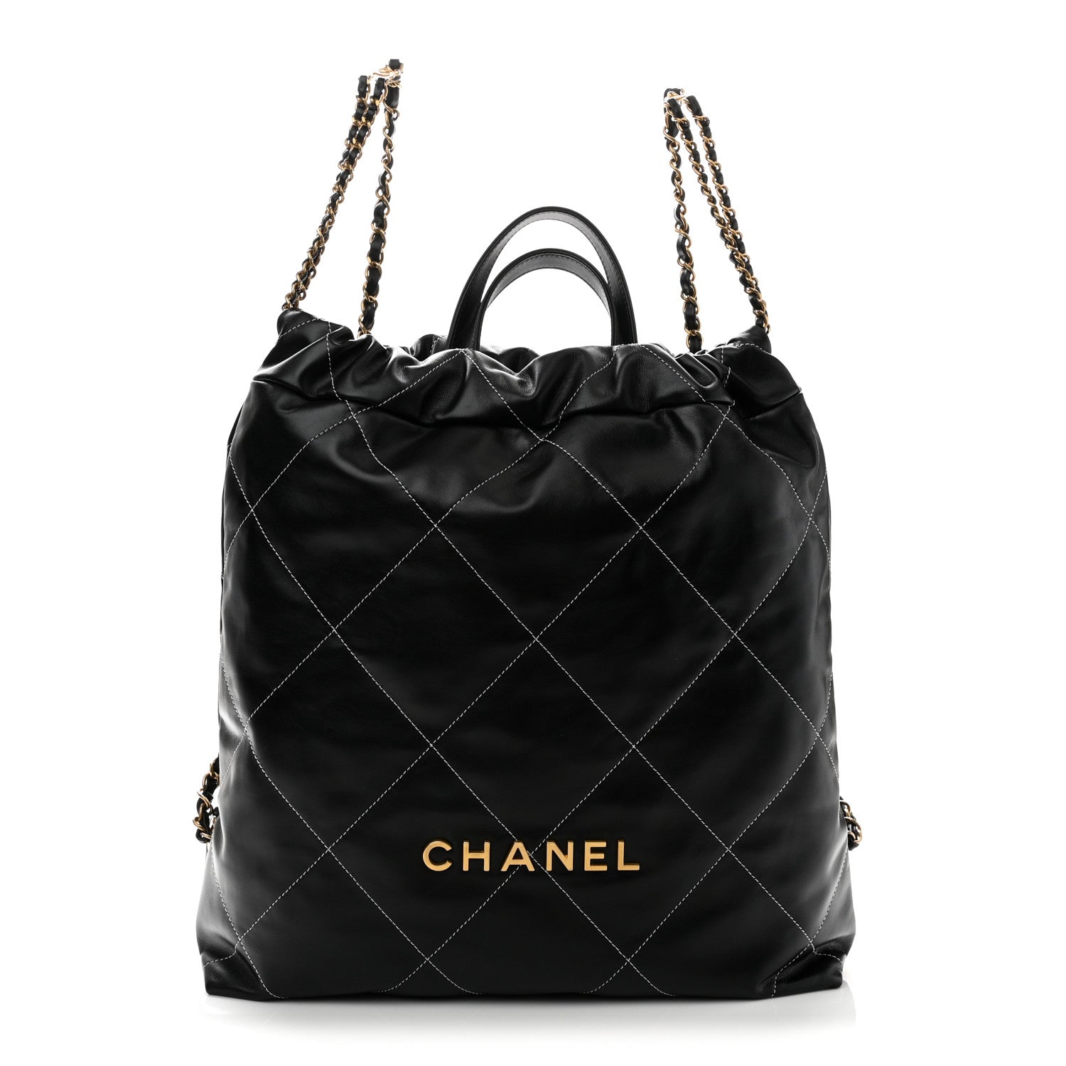 Chanel Shiny Calfskin Stitched Quilted Chanel 22 Backpack Black 1 of 11