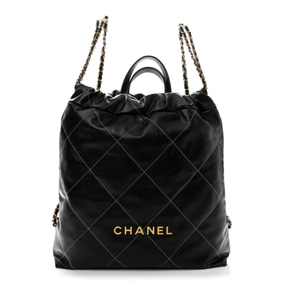 Chanel Shiny Calfskin Stitched Quilted Chanel 22 Backpack Black 1 of 11