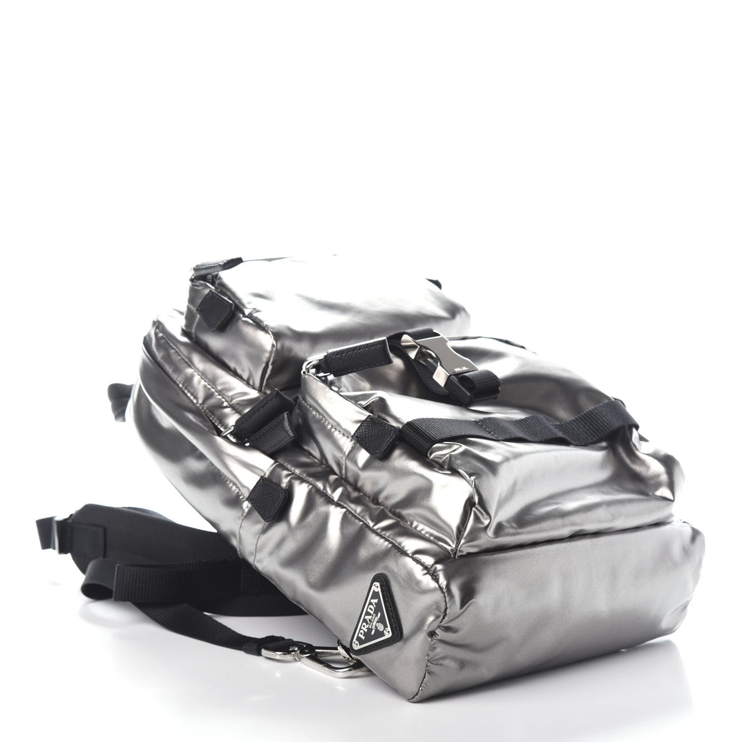 Metallic Tessuto Nylon Saffiano Sling Backpack Silver